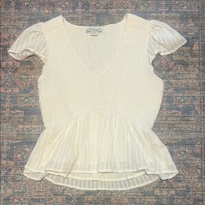American Eagle Ivory Blouse with V-Neck